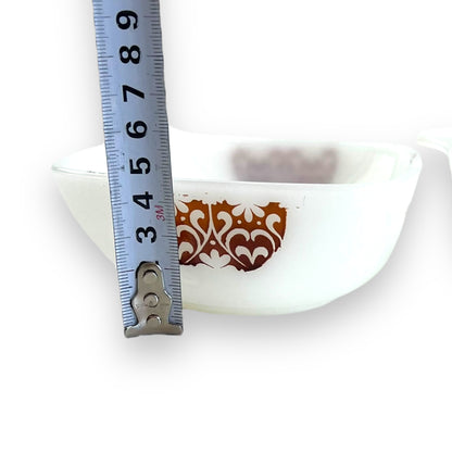 Crown Pyrex Ovenware Milk Glass Ramekin Set – Brown & White Floral Design