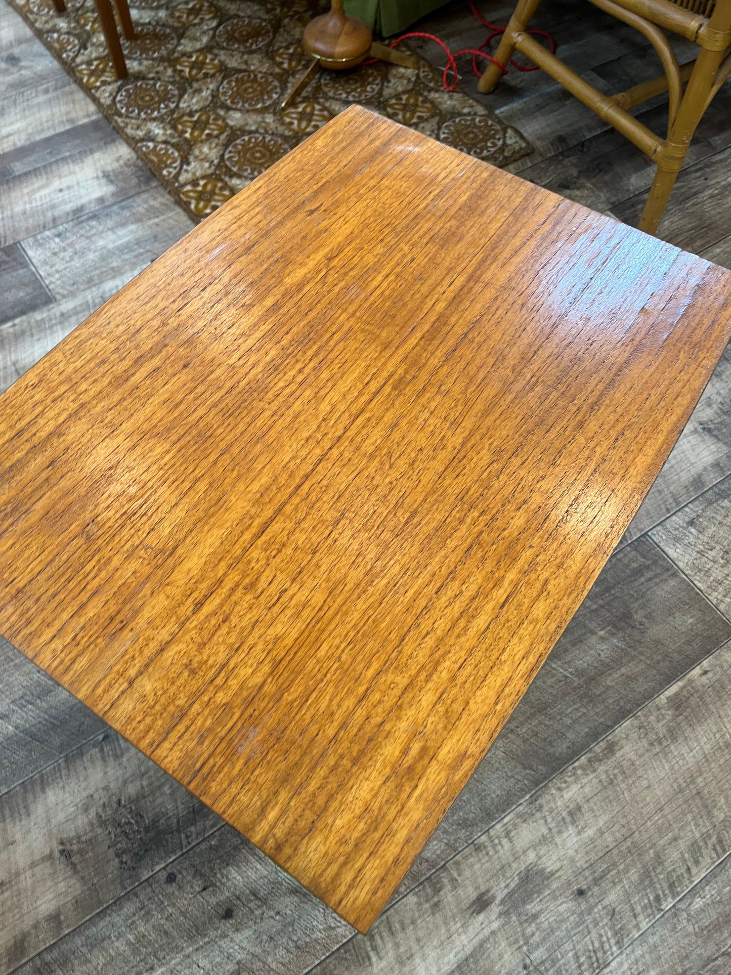Mid century Teak side table with slated magazine shelf