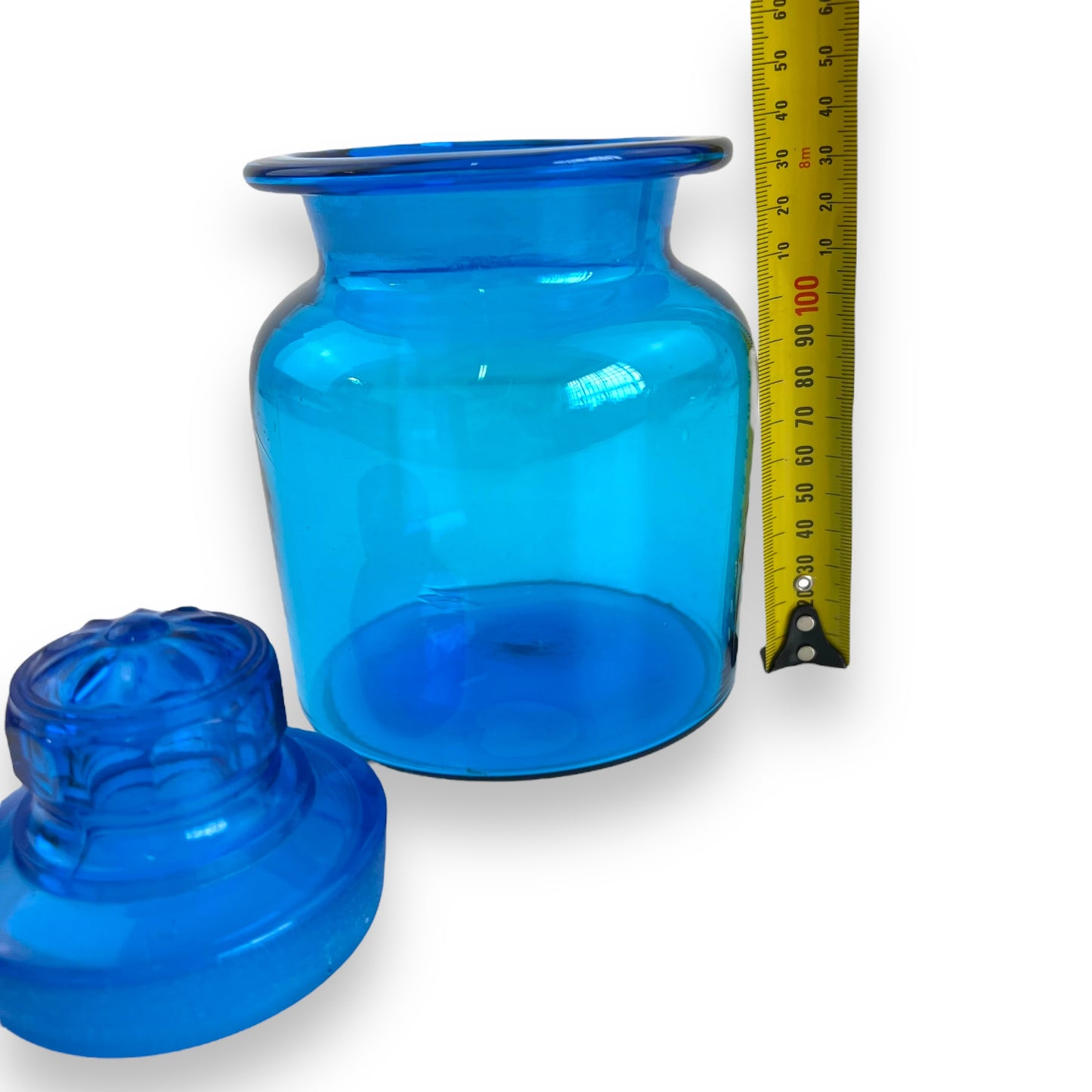 Blue Takahashi glass apothecary jar bottle with lid