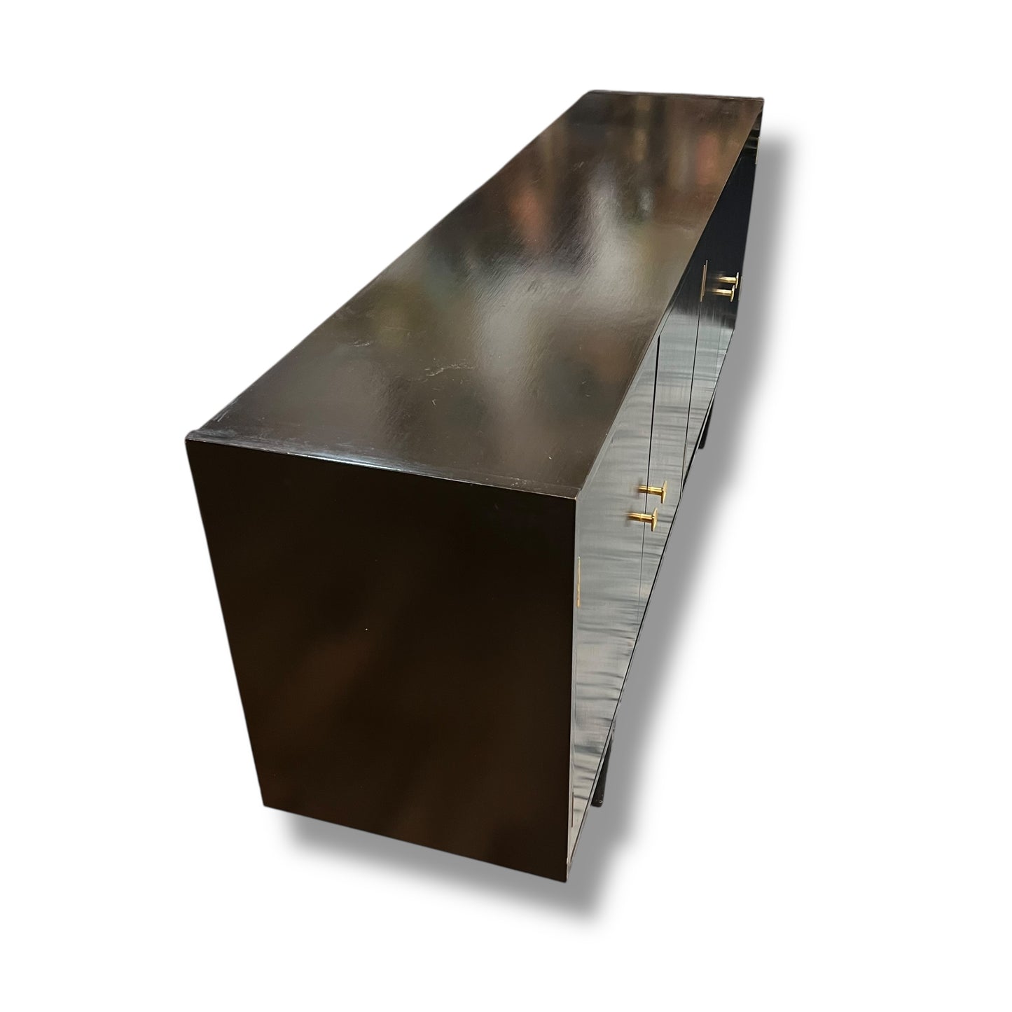 Black Sideboard – 4 Door Credenza with Brass Handles