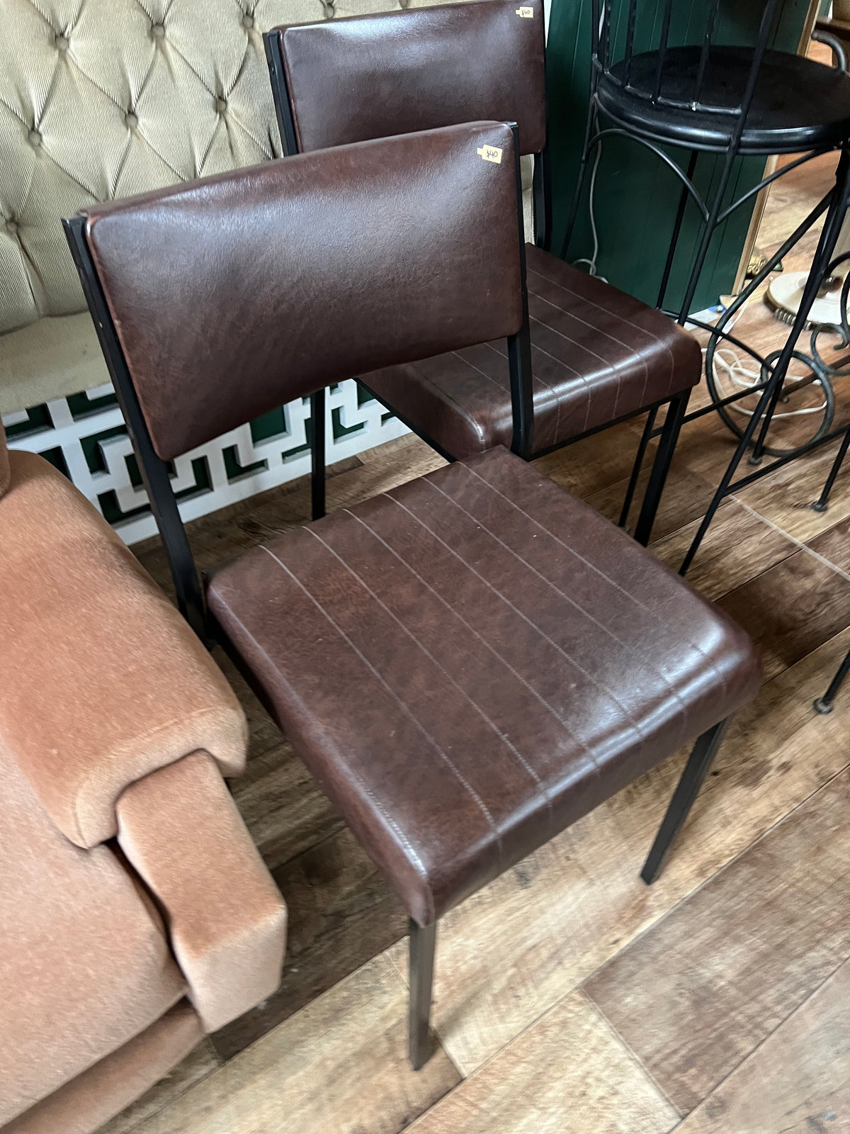 Brown Vinyl Dining Chair – Black Metal Frame
