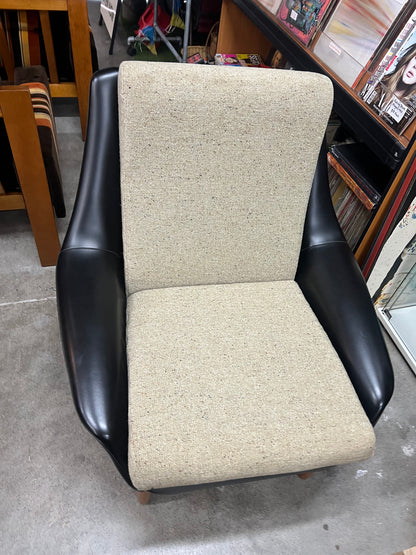 #2 Danish Deluxe Armchair – Black Vinyl & Cream Upholstery