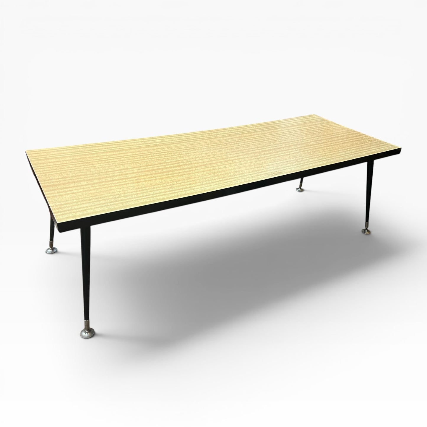 Mid Century Modern Blonde Veneer Coffee Table with Black Metal Legs