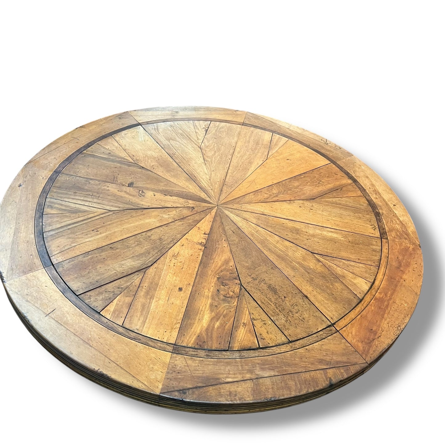 Round Parquetry Dining Table with Carved Scroll Base
