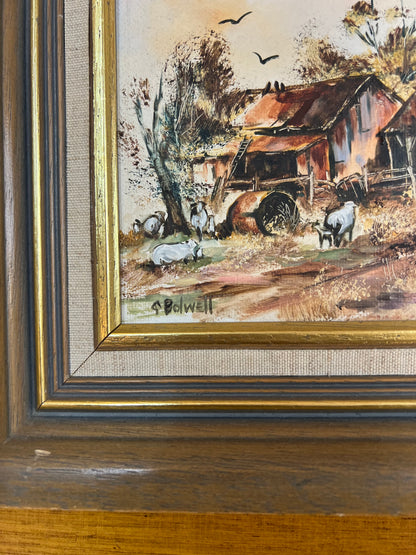 Australian Farm Landscape Oil Painting – Gillian Bolwell, Rustic Country Scene Near Kyneton, Framed Wall Art