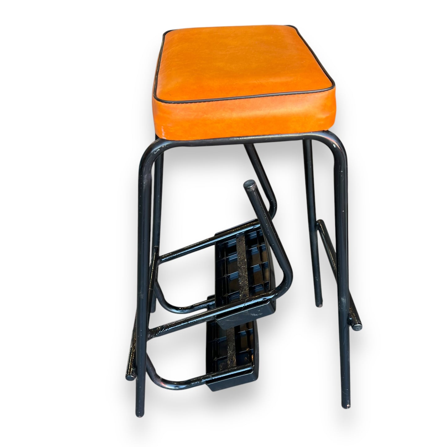 Folding Kitchen Step Stool with Orange Vinyl Seat