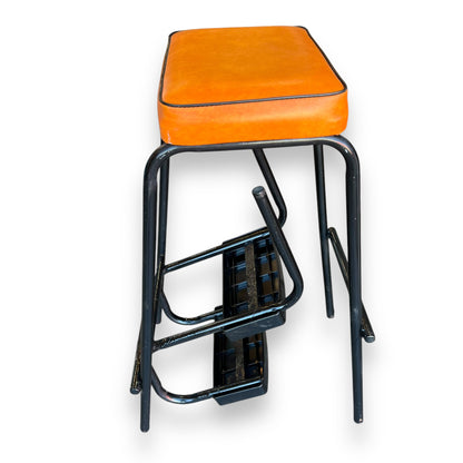 Folding Kitchen Step Stool with Orange Vinyl Seat