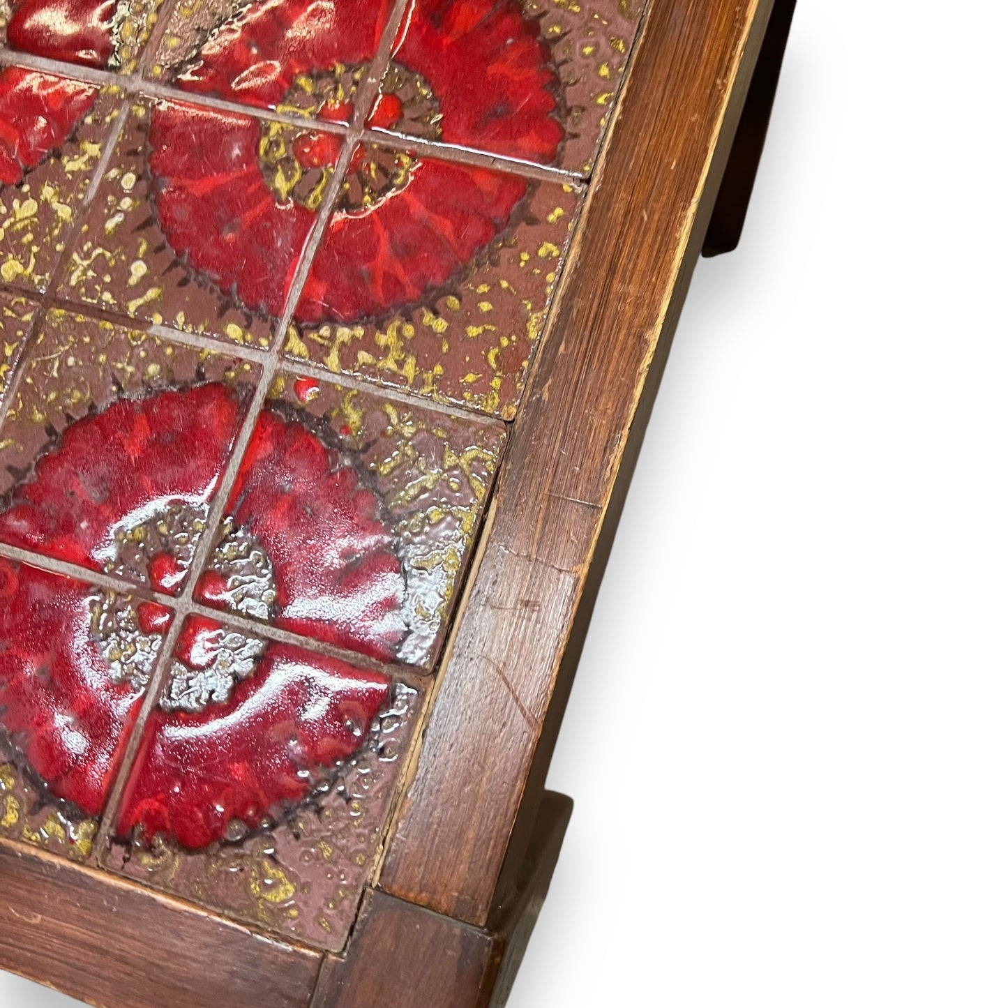 Red Circle Pattern Tile Side Table