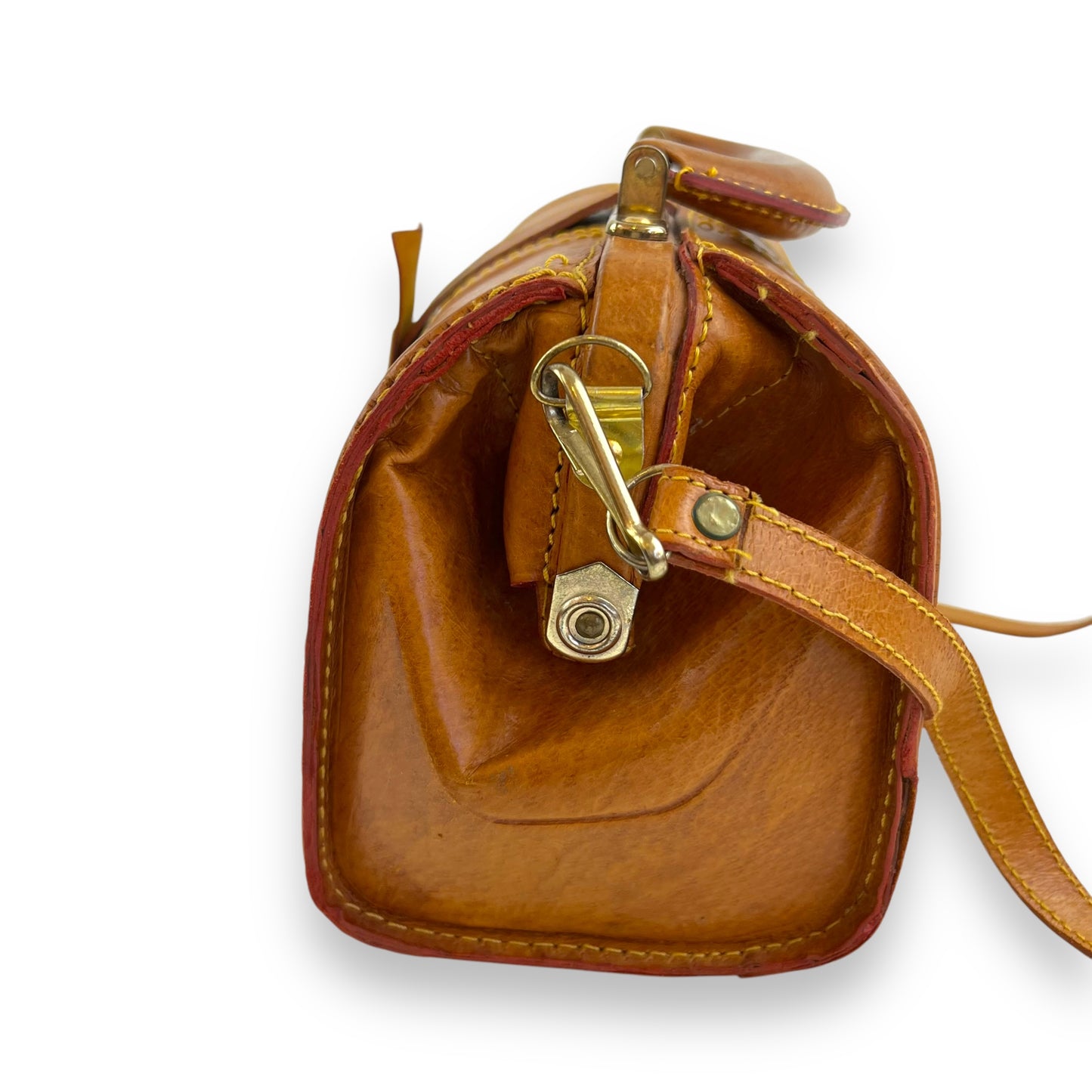 Structured Tan Leather Bag with Top Handle and Strap