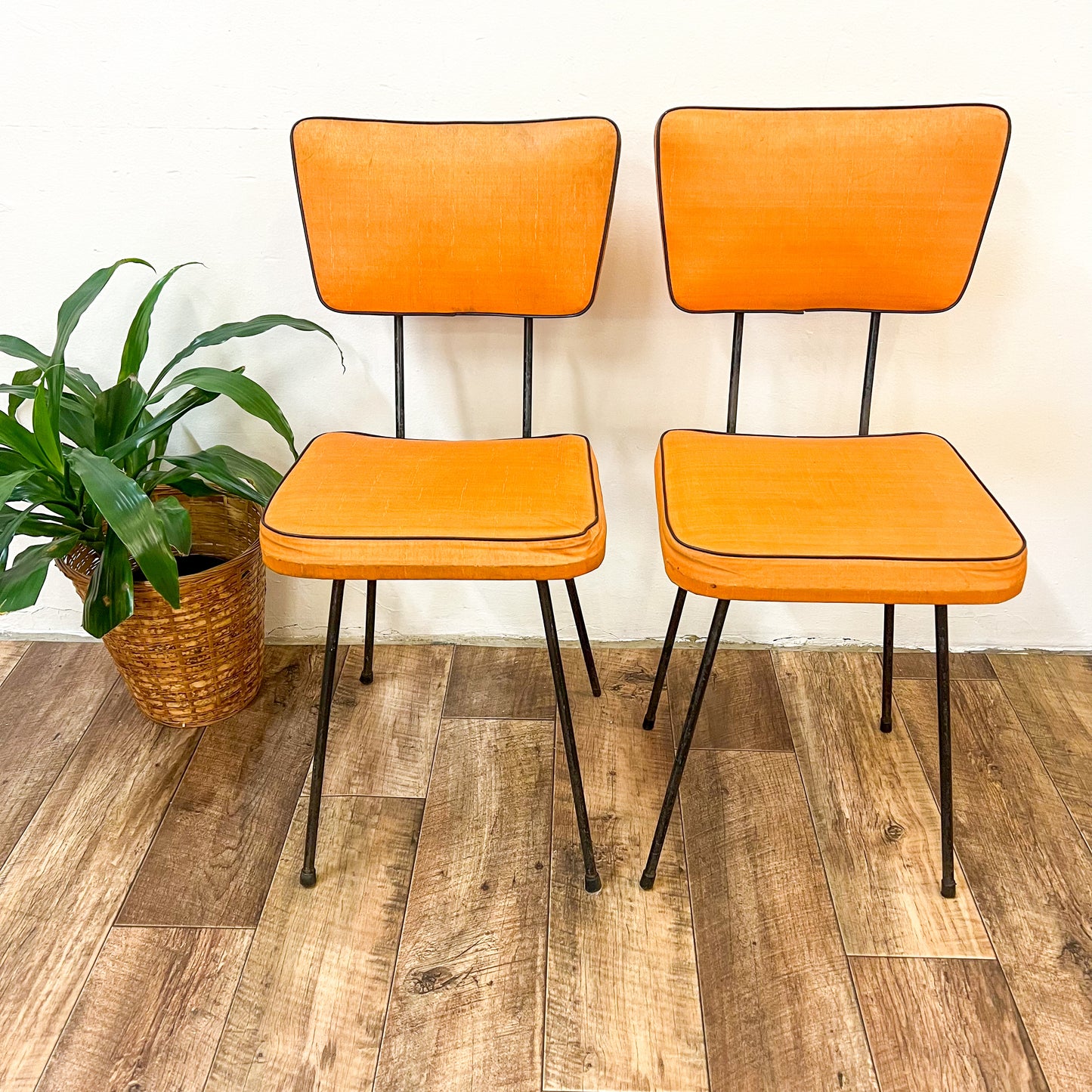 Retro Orange Chairs with black steel legs set of 2
