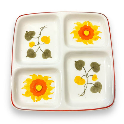 Divided Plate with Hand-Painted Floral Design - Made in Japan