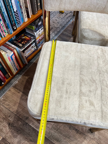 Brass & Smoked Glass Dining Table with 6 Chairs cream upholstery