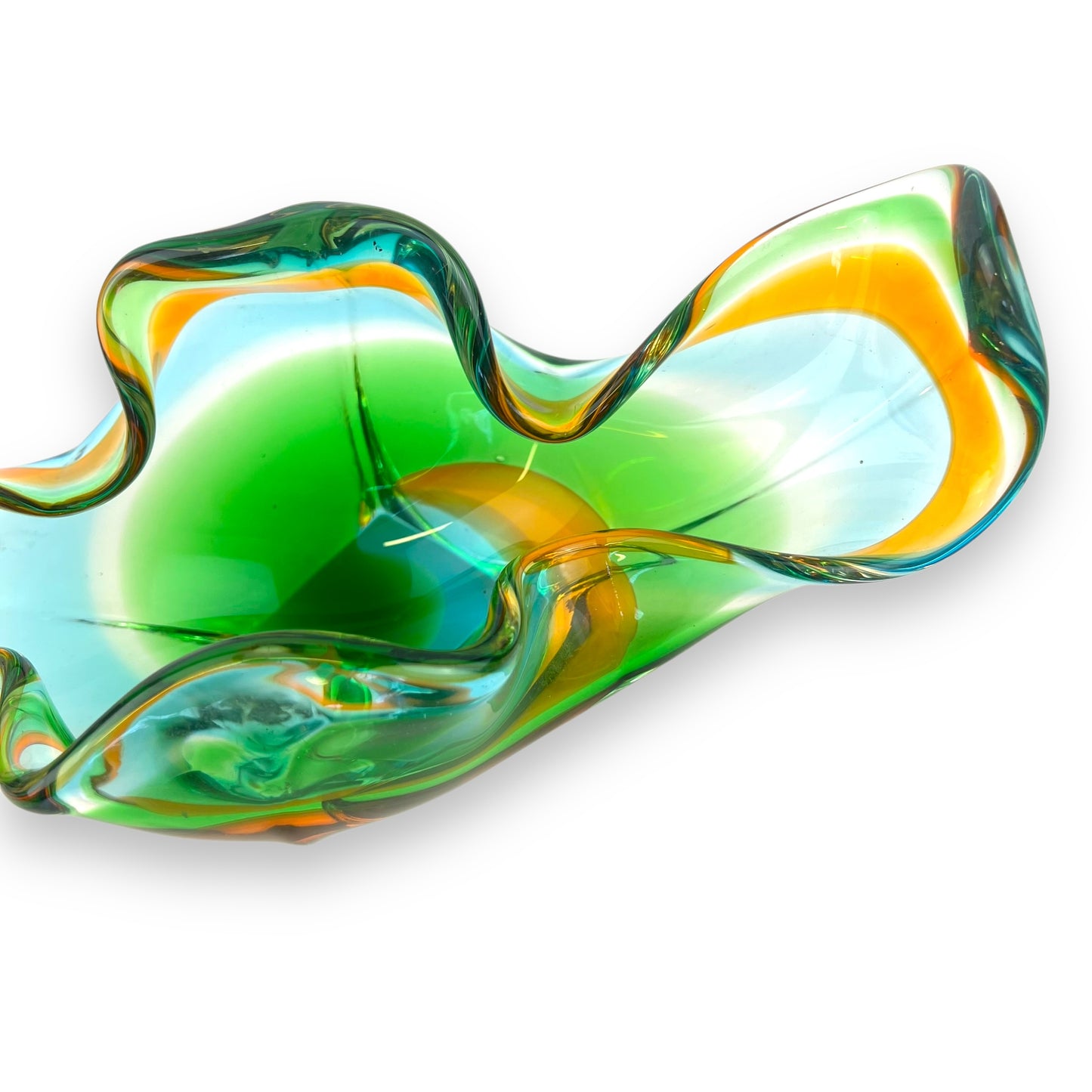 Green Orange & Blue Art Glass Vase