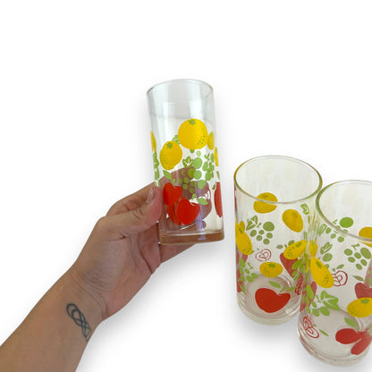 Colourful Apples & Lemons patterned glass set of 5