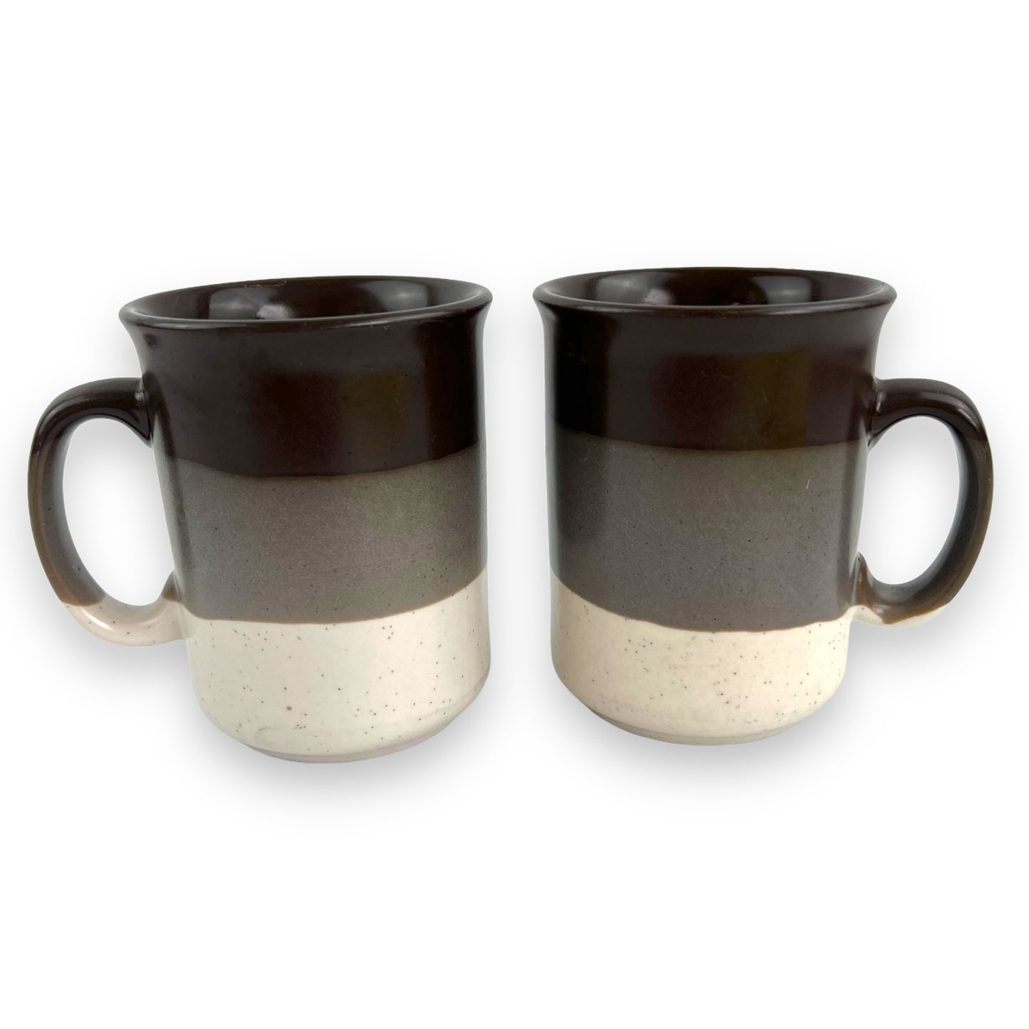 Brown, grey & white strip mug set of 2
