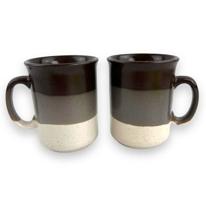 Brown, grey & white strip mug set of 2