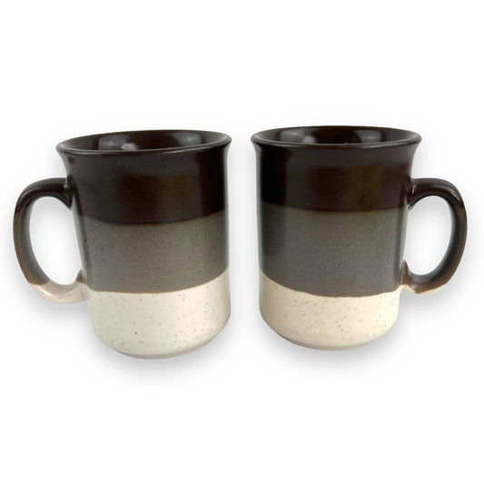 Brown, grey & white strip mug set of 2