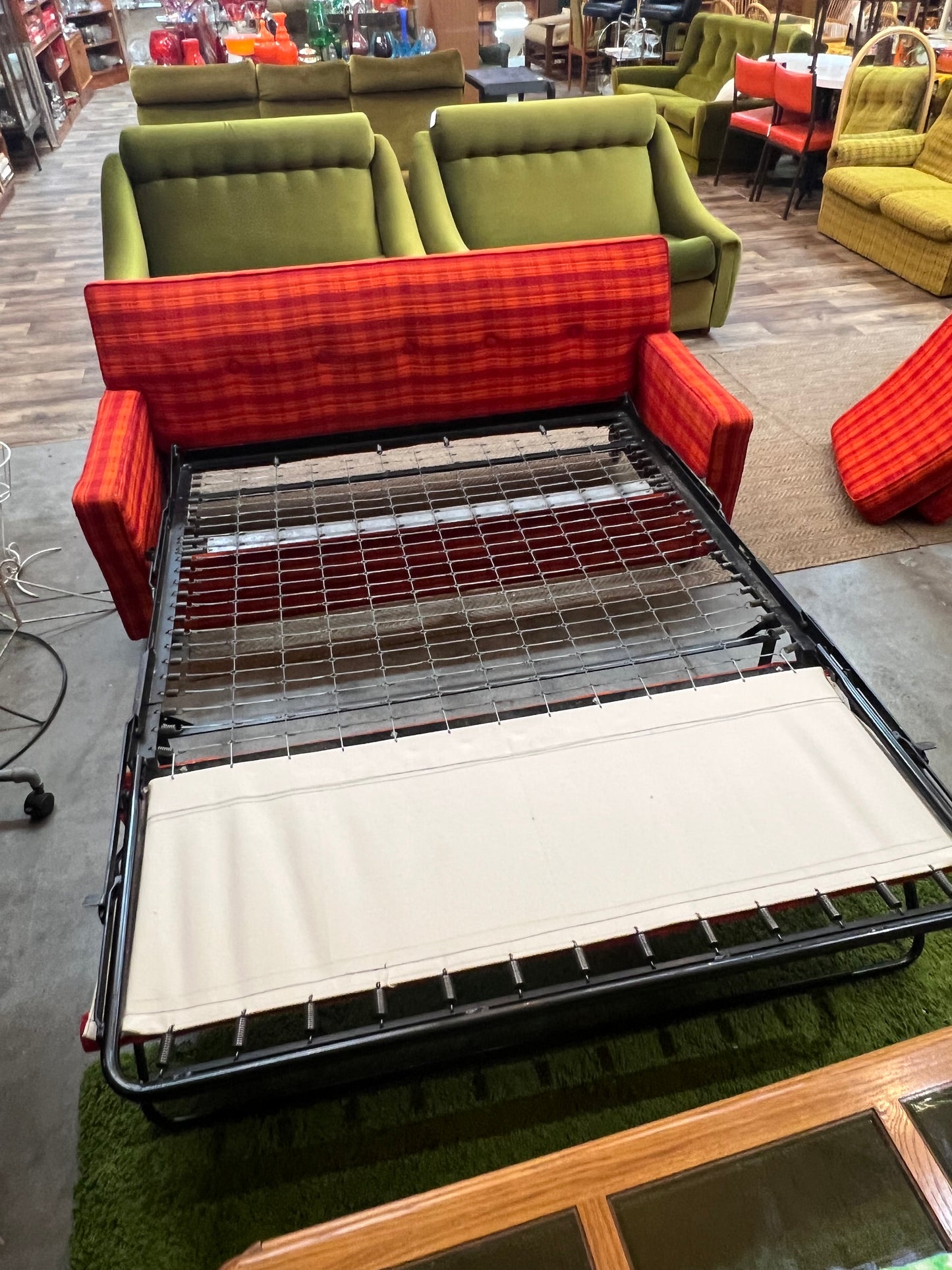 1970s Simmons Hide-A-Bed Sofa in Original Orange Plaid Upholstery