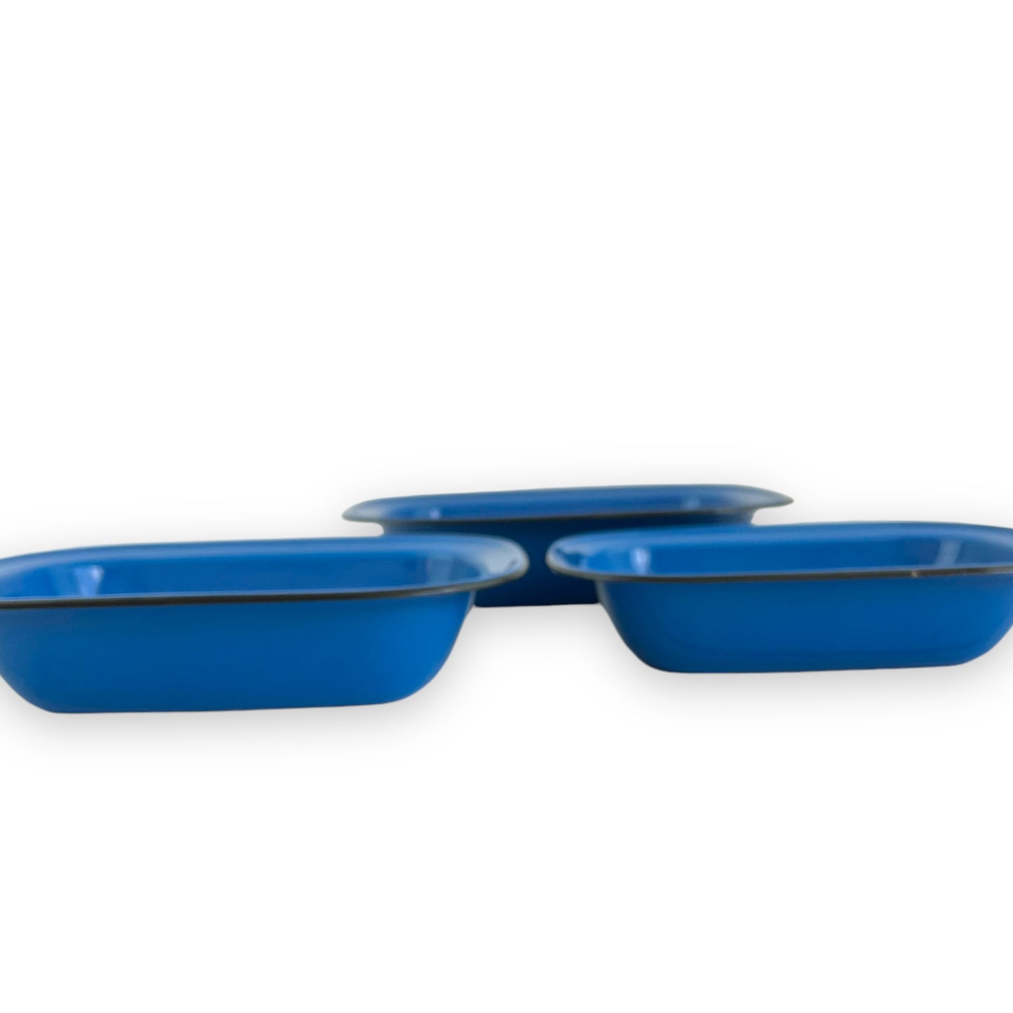 Blue metal rectangle serving dish tray set of 3