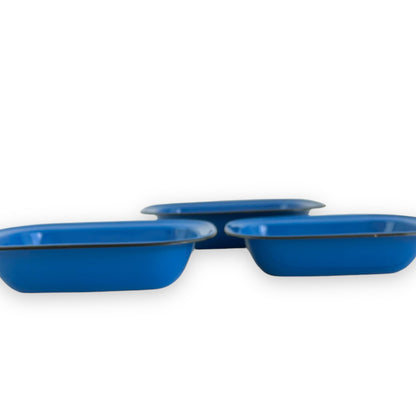 Blue metal rectangle serving dish tray set of 3