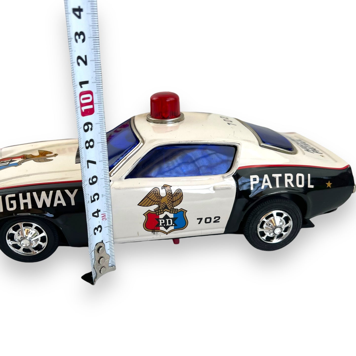 Vintage 1960s Taiyo Japan Tin Highway Patrol Car - Battery Operated Oldsmobile Toronado Police Department Toy