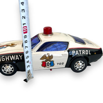 Vintage 1960s Taiyo Japan Tin Highway Patrol Car - Battery Operated Oldsmobile Toronado Police Department Toy