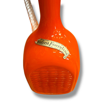 Empoli Italian Art Glass Ewer — Palina Fiorentina Orange with Twisted Clear Handle