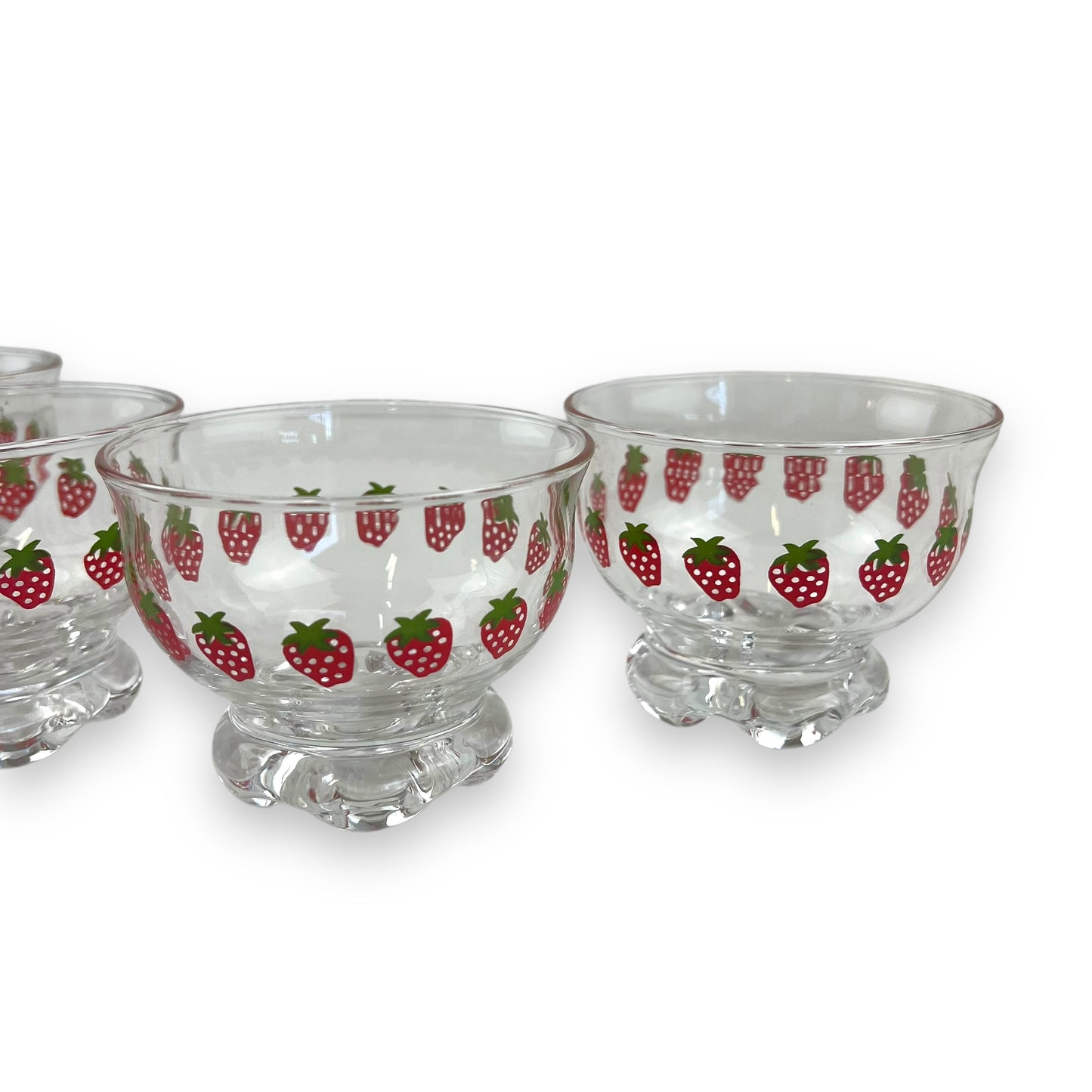 Glass Dessert Cup with strawberry pattern set of 4