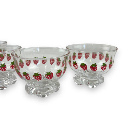 Glass Dessert Cup with strawberry pattern set of 4