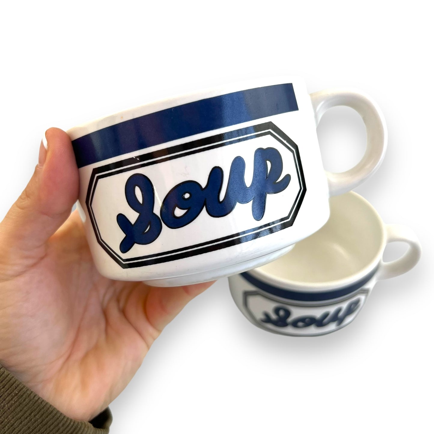 Blue and white soup mug