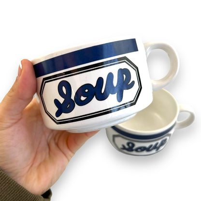 Blue and white soup mug