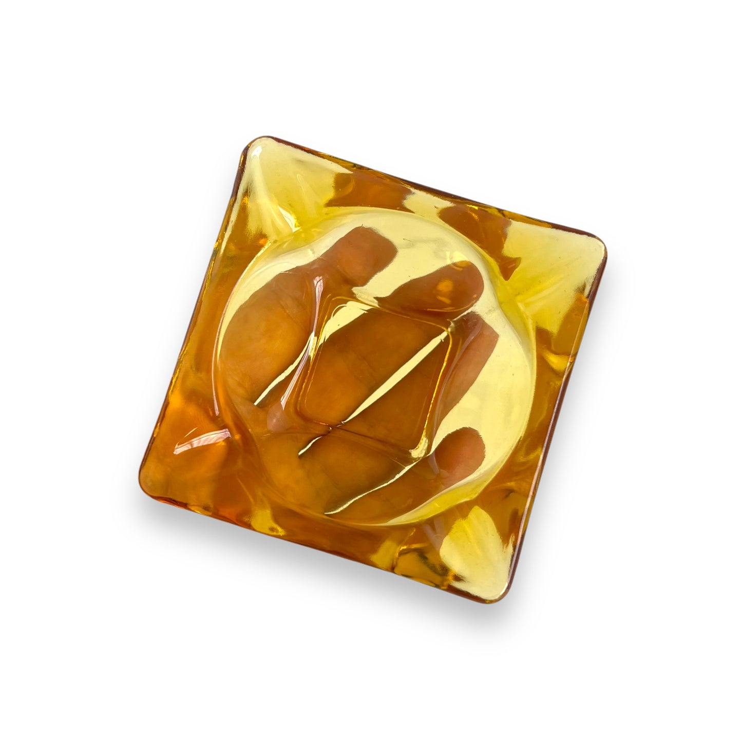 Yellow glass square ashtray