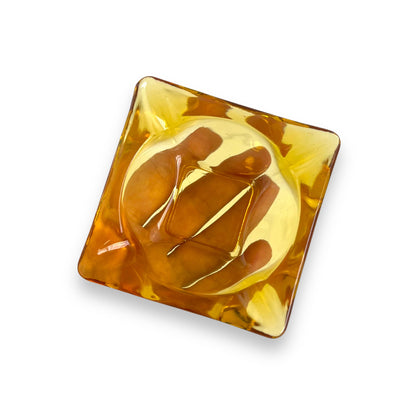 Yellow glass square ashtray