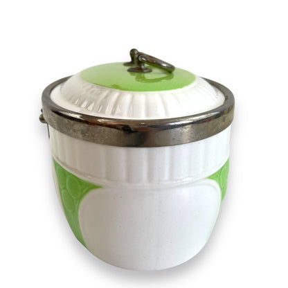 Art Deco green and white oval cookie jar