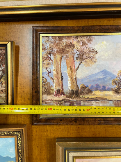 Australian Landscape Oil Painting with Water and Mountains in the distance– Signed L. Brownhead 1983