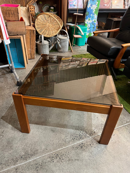 1970s Australian Blackwood & Smoked Glass Coffee Table