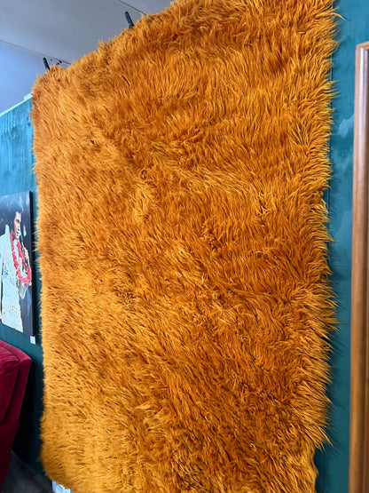Orange Flokati Wool Rug – Large Shag Pile Statement Rug, Professionally Cleaned