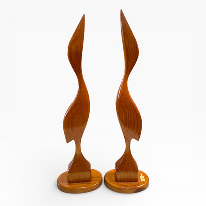 Sculptural Timber Bird Figures – Abstract Wooden Art Pair