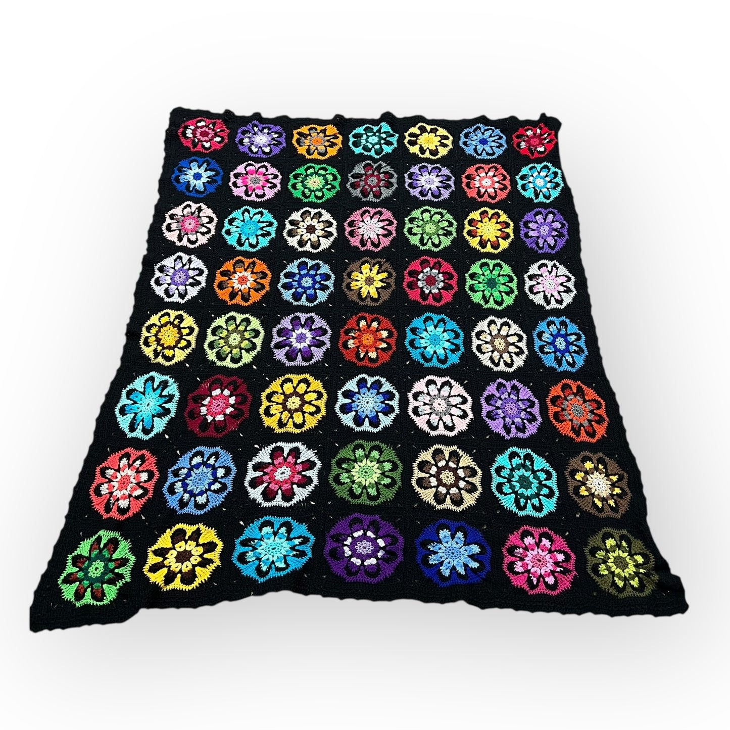 Bright Multicolour Flower Motif Crochet Blanket