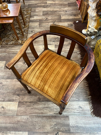 Timber Barrel Back Armchair with Mustard Velvet Seat