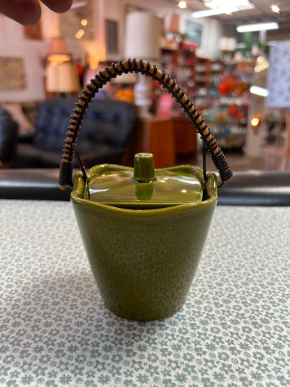 Japanese Ceramic Jam / Honey Pot with Lid & Wicker Handle – Fruit Design