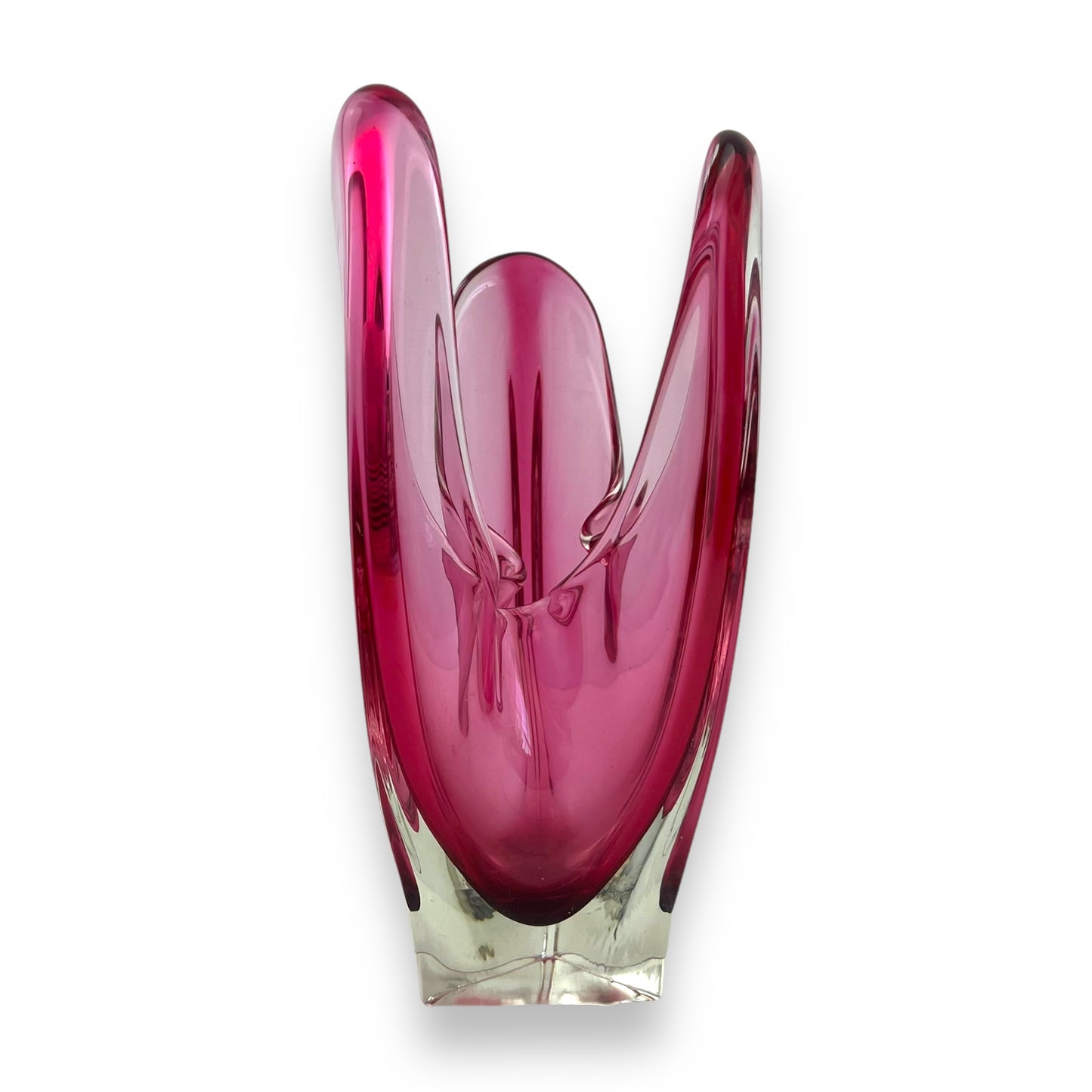 Pink Murano Style Glass Handkerchief Vase – Handblown Retro Art Glass