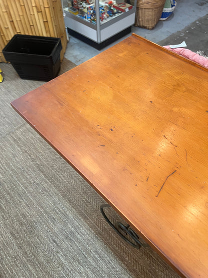 Vintage Timber Bar Table / Kitchen Island / Console Table with Wrought Iron Curly Base