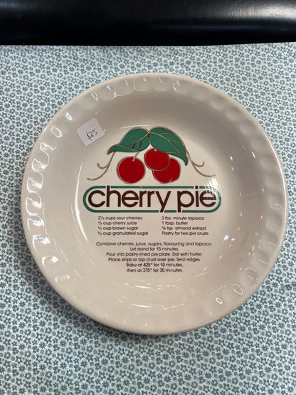 Cherry Pie Recipe Plate – Retro Ceramic Pie Dish with Recipe