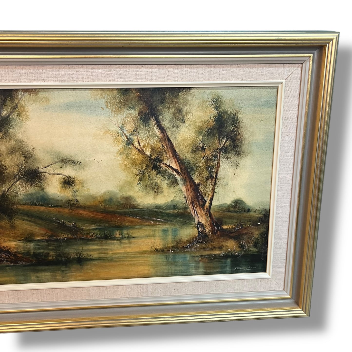 “River Gums, Templestowe” by James Luton – Framed Vintage Australian Landscape Painting (1974)