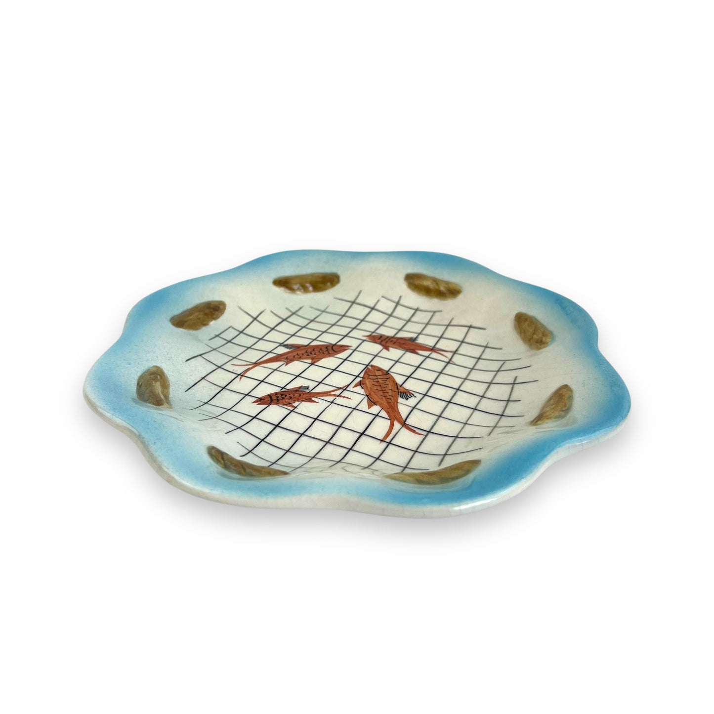 Wavy blue edge rope weave fish plate Handpainted in Italy