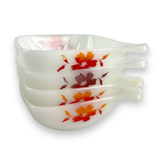 Crown Pyrex Cape Tulip Milk Glass Ramekin Set - Orange and Red Floral Design (Set of 4)