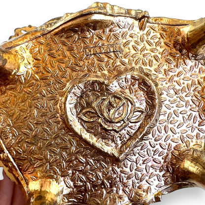 Ornate Jewelry Box – Made in Japan – Gold Tone Metal with Red Velvet Lining