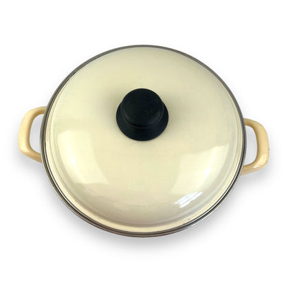 Orange and brown stripe cream coloured enamel cooking pot large