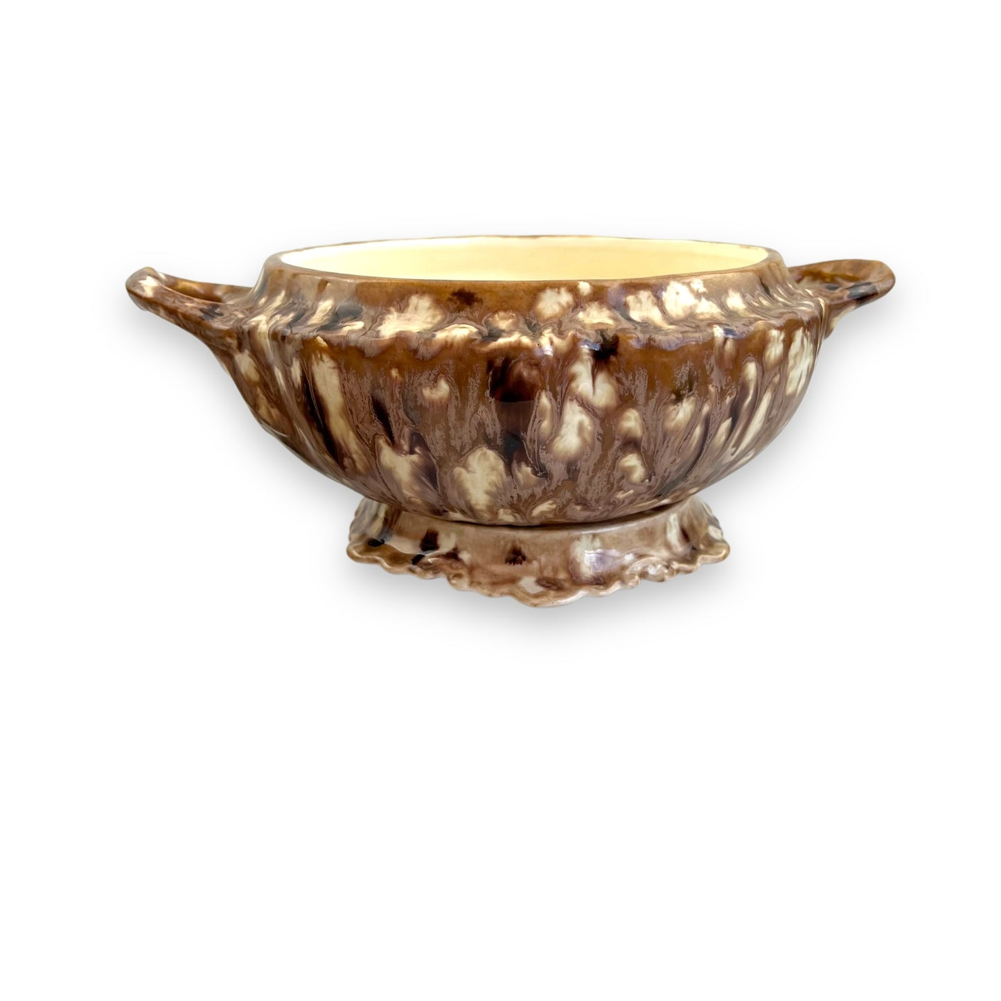 Brown and white glaze drip baking dish with hot pot stand